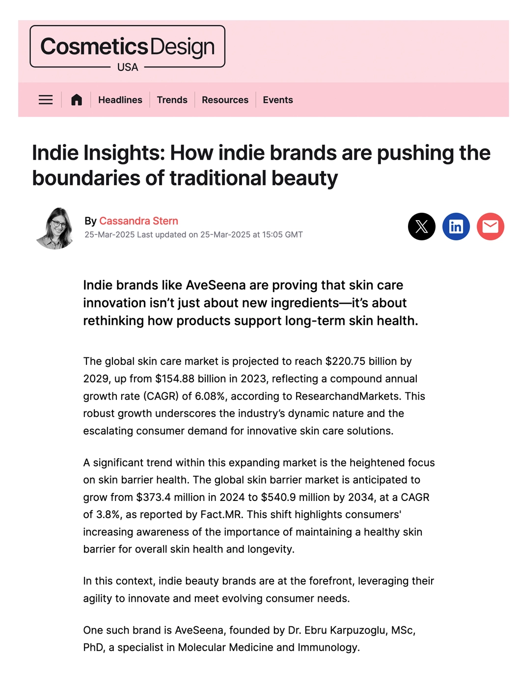 Cosmetic design 2025-1 cosmetic design skincare article featured press