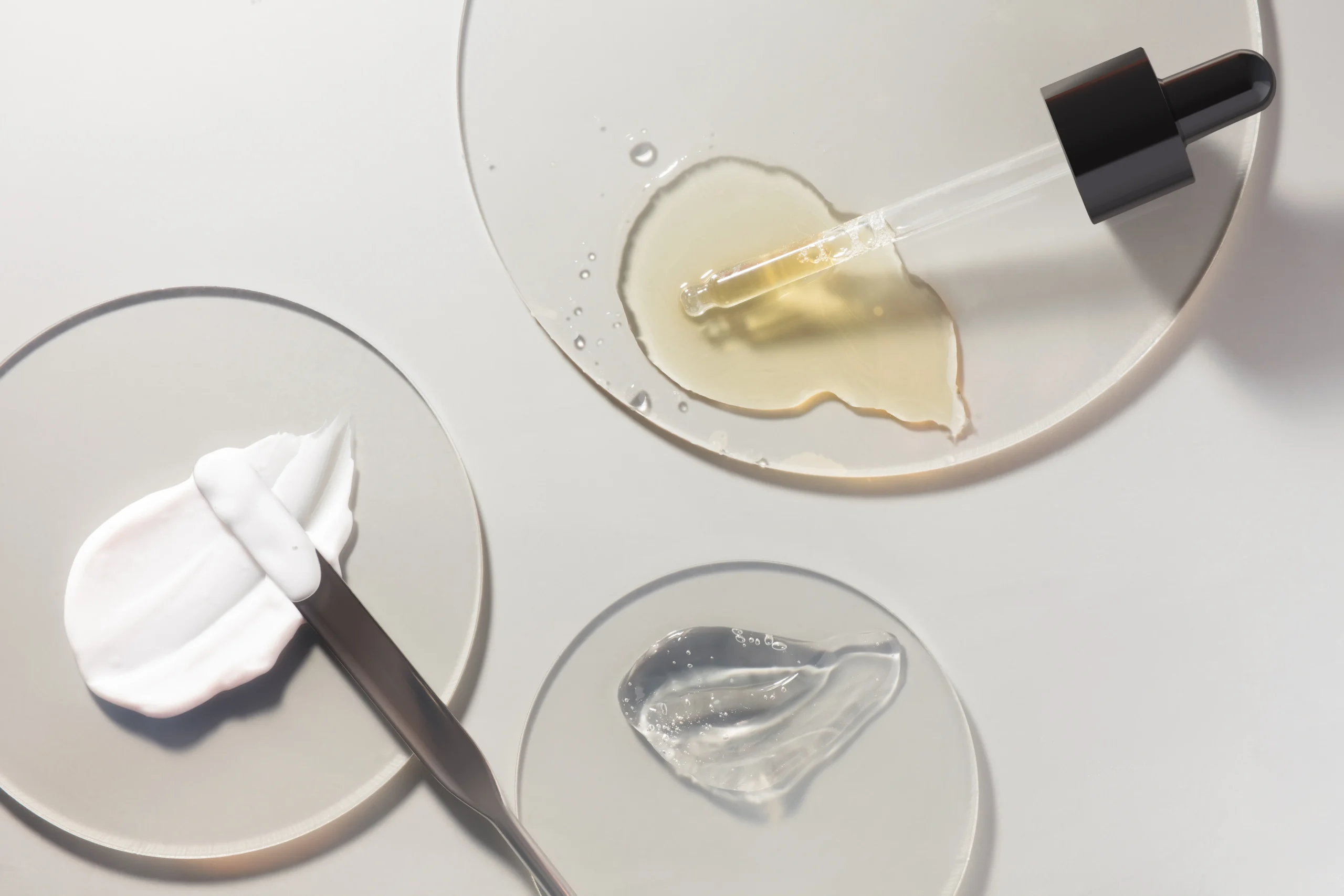 Skincare active ingredients on scientific petri dishes