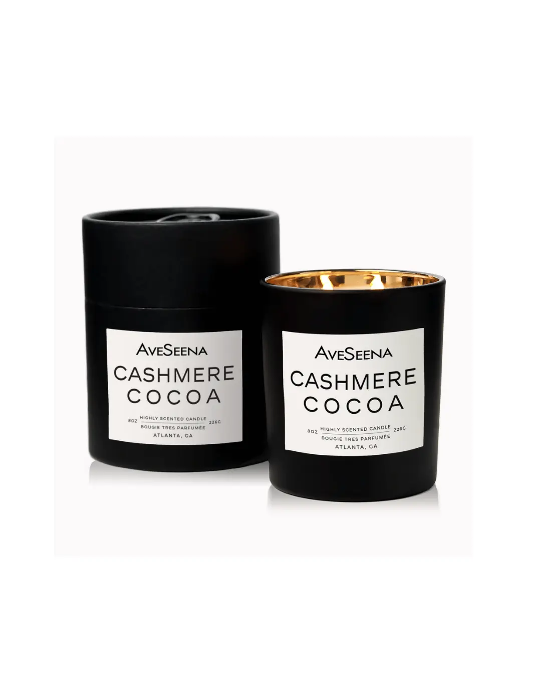 cashmere cocoa candle on white surface